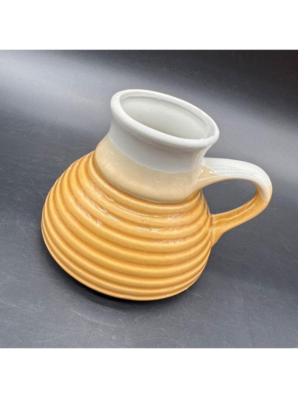 Vintage Spill Proof Mug Ribbed Coffee Cup Retro Mustard Yellow White Taiwan